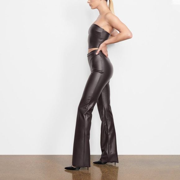SKIMS FAUX LEATHER BOOT CUT PANT-SOOT - Picture 3 of 3